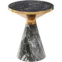 Funnel Round Side Table with Gold Trim - Grey, Ceramic