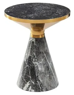 Funnel Round Side Table with Gold Trim - Grey, Ceramic image
