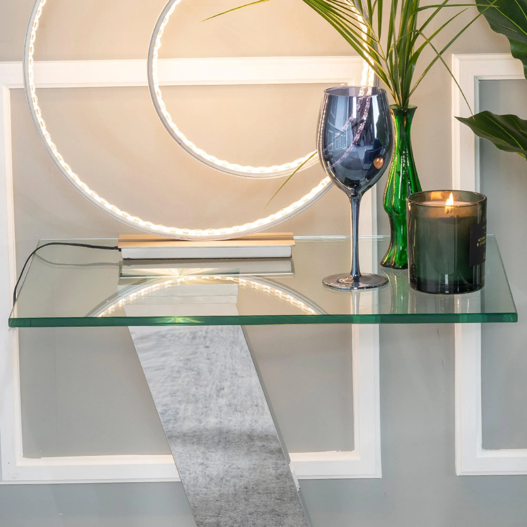 Fusion Glass Top Side Table with Rotating Feature - Clear, Chrome