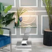 Fusion Glass Top Side Table with Rotating Feature - Clear, Chrome