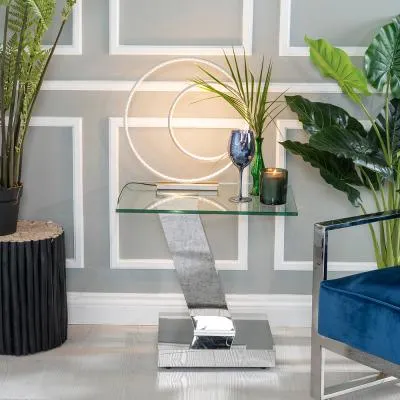 Fusion Glass Top Side Table with Rotating Feature - Clear, Chrome image