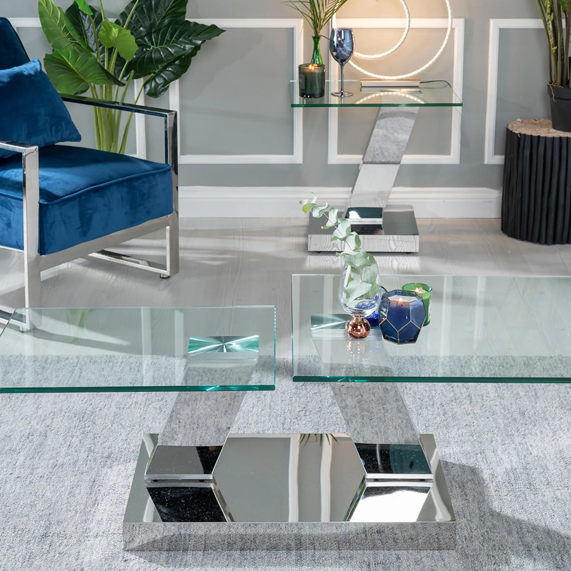 Fusion Swivel Glass Coffee Table - Clear, Chrome
