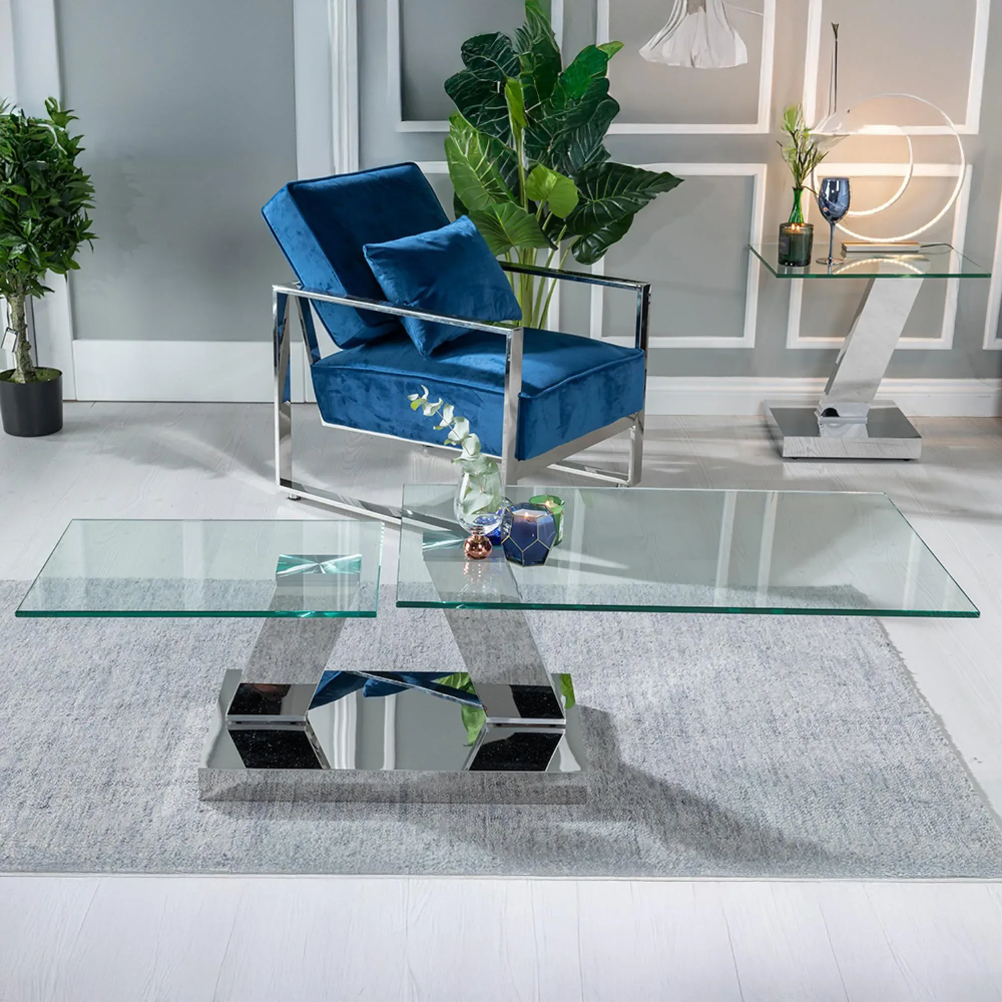 Fusion Swivel Glass Coffee Table - Clear, Chrome