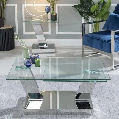 Fusion Swivel Glass Coffee Table - Clear, Chrome image
