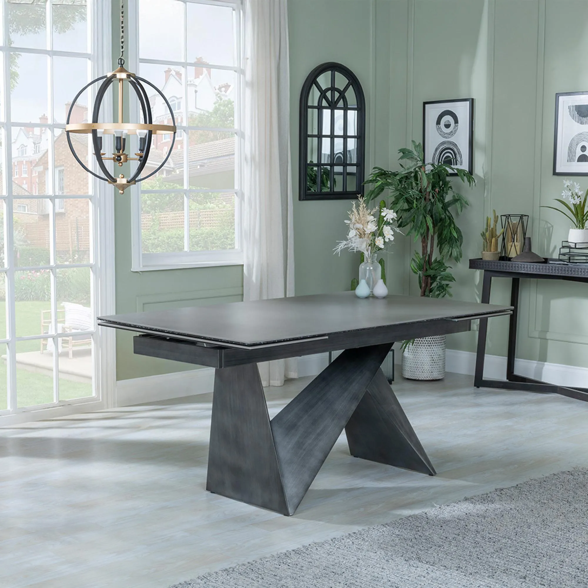 Garvin 6-8 Seater Extendable Dining Table - Dark Grey, Ceramic