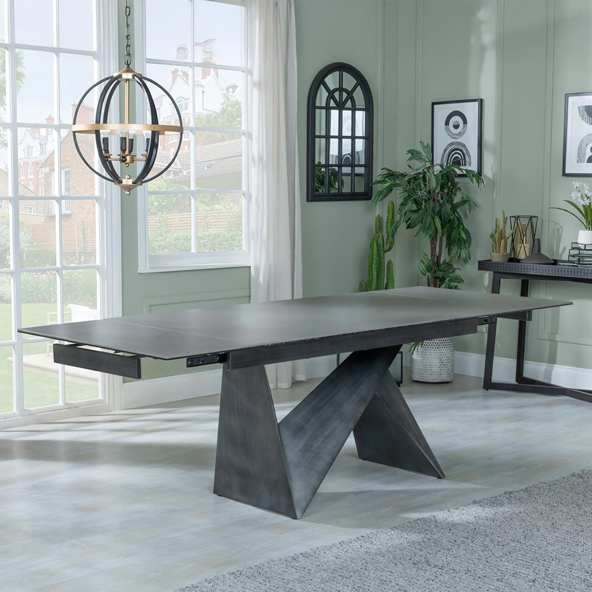 Garvin 6-8 Seater Extendable Dining Table - Dark Grey, Ceramic
