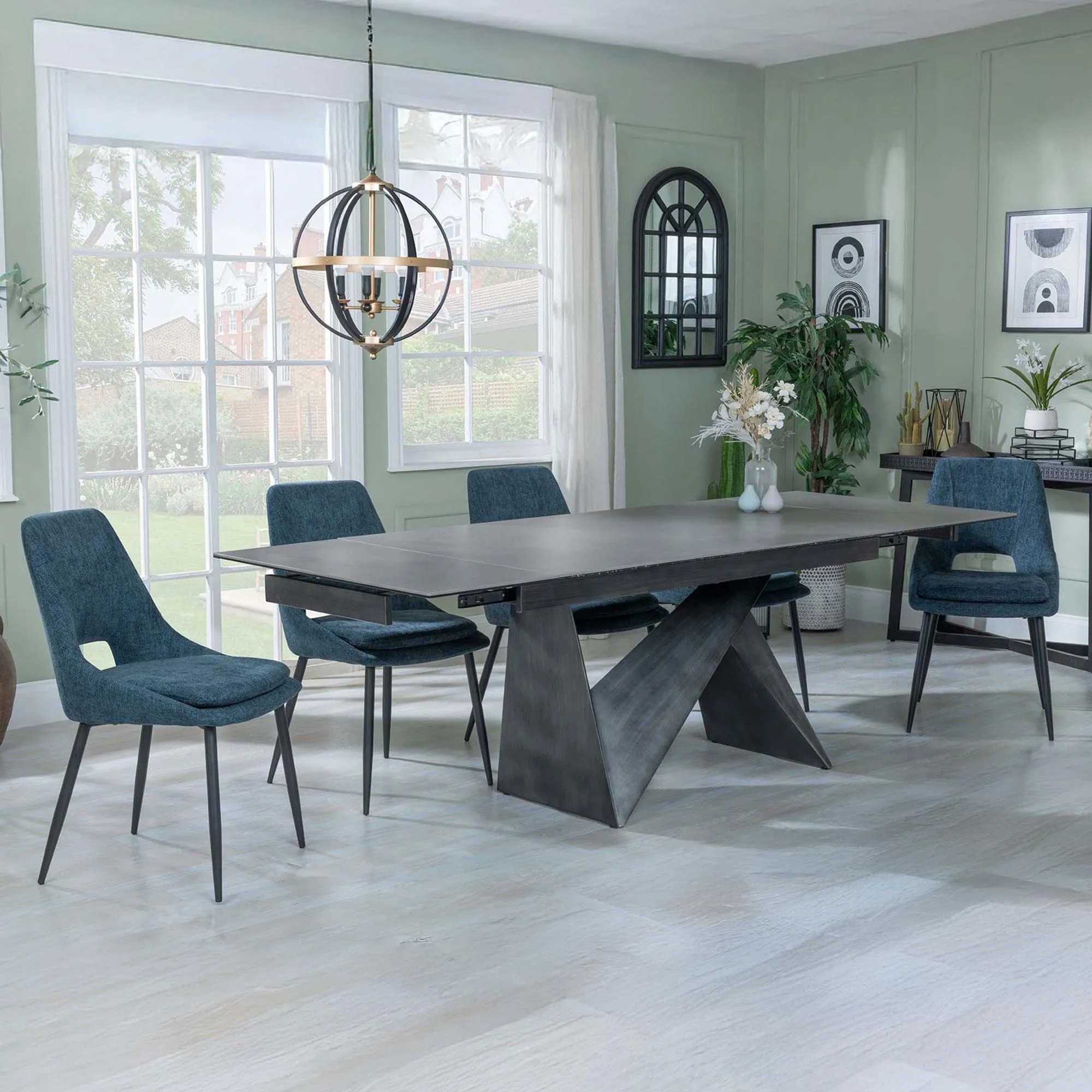 Garvin Extendable Dining Set with Peyton Chairs - Grey, Ceramic