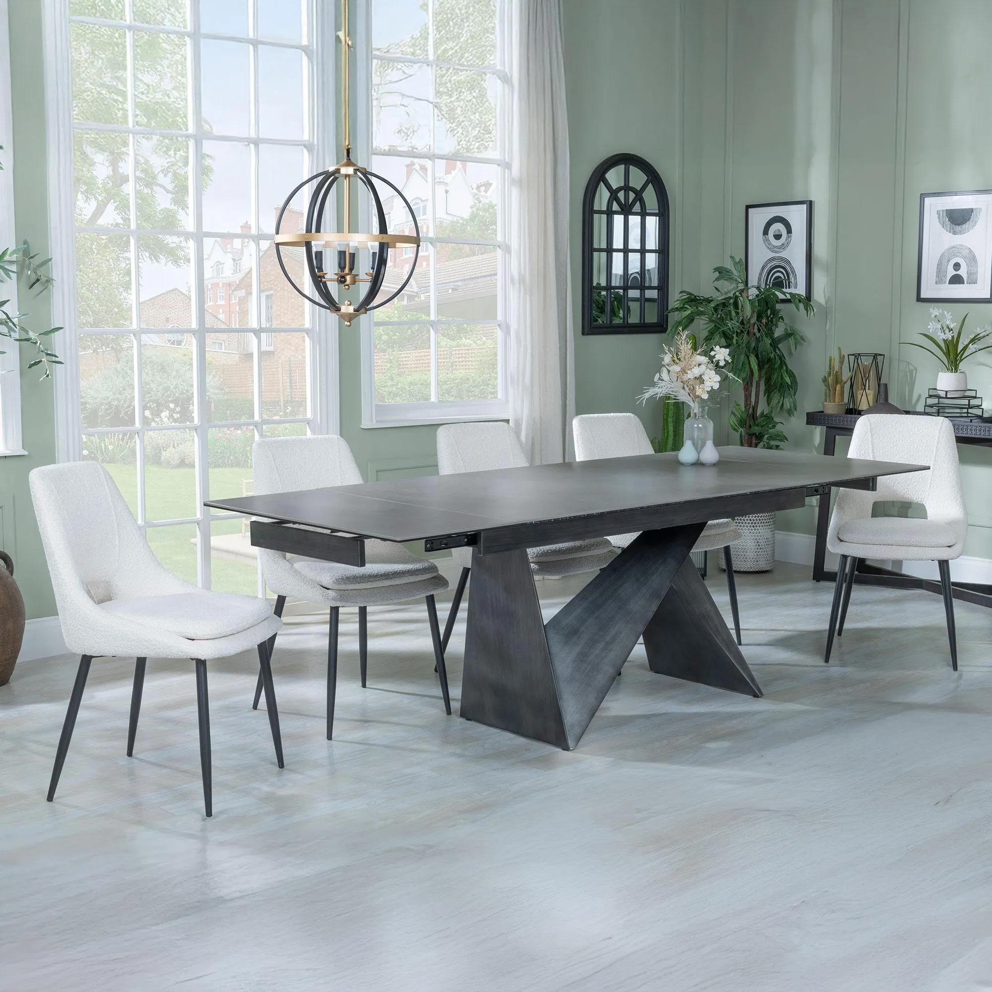 Garvin Extendable Dining Set with Peyton Chairs - Grey, Ceramic