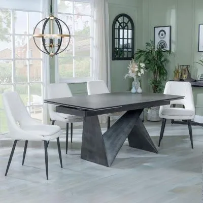 Garvin Extendable Dining Set with Peyton Chairs - Grey, Ceramic