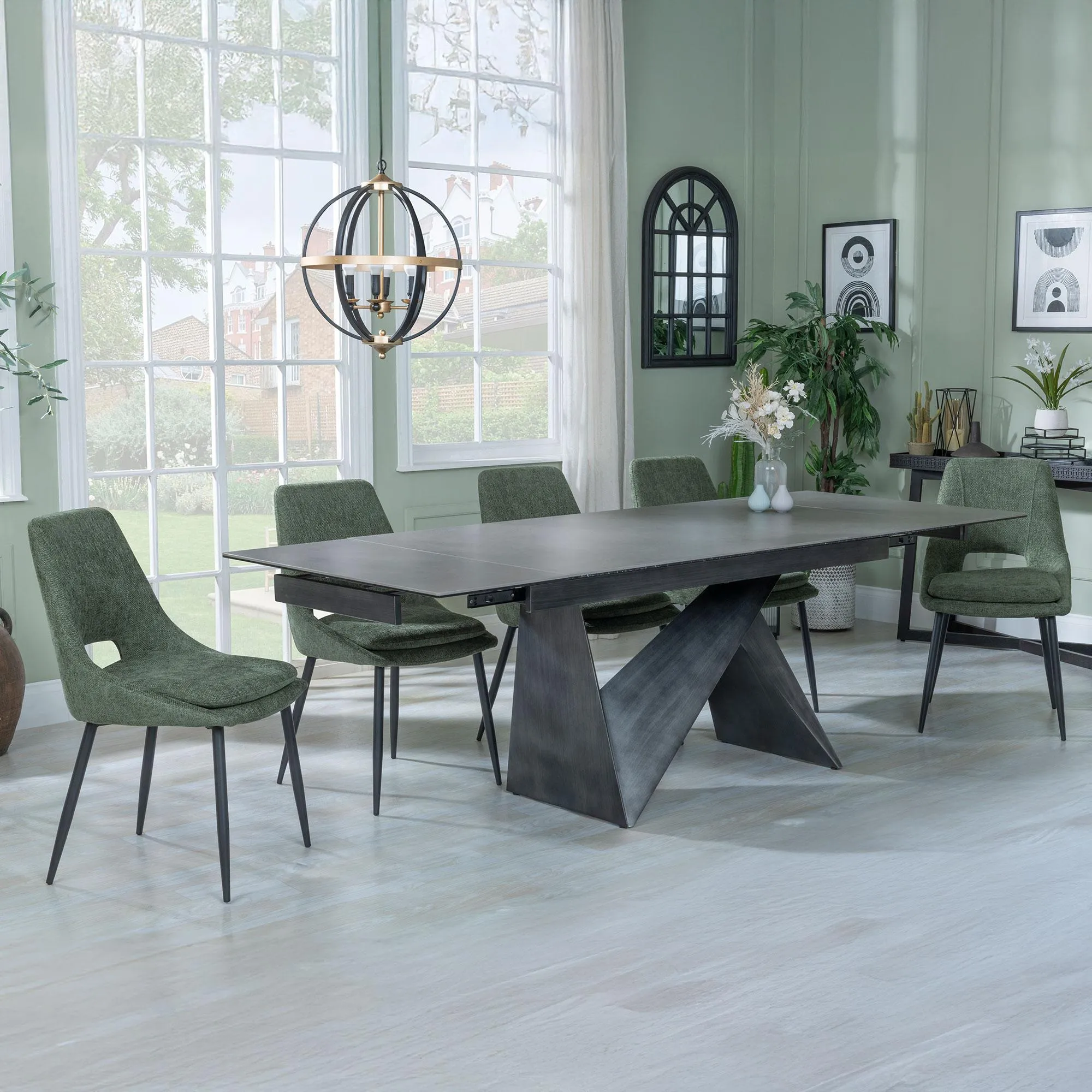 Garvin Extendable Dining Set with Peyton Chairs - Grey, Ceramic