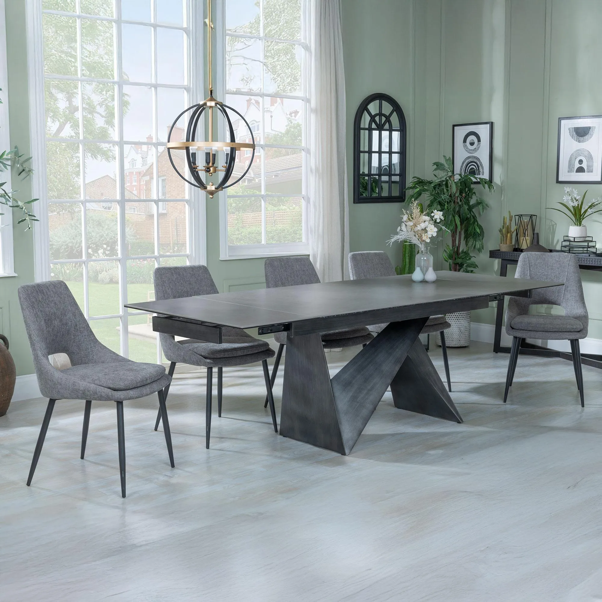 Garvin Extendable Dining Set with Peyton Chairs - Grey, Ceramic