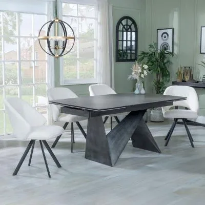 Garvin Extending Dining Set with Swivel Chairs - Cream, Ceramic image