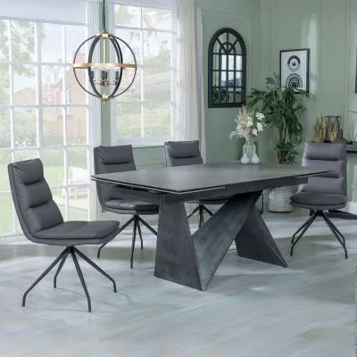 Garvin Extending Dining Set with Swivel Chairs - Dark Grey image