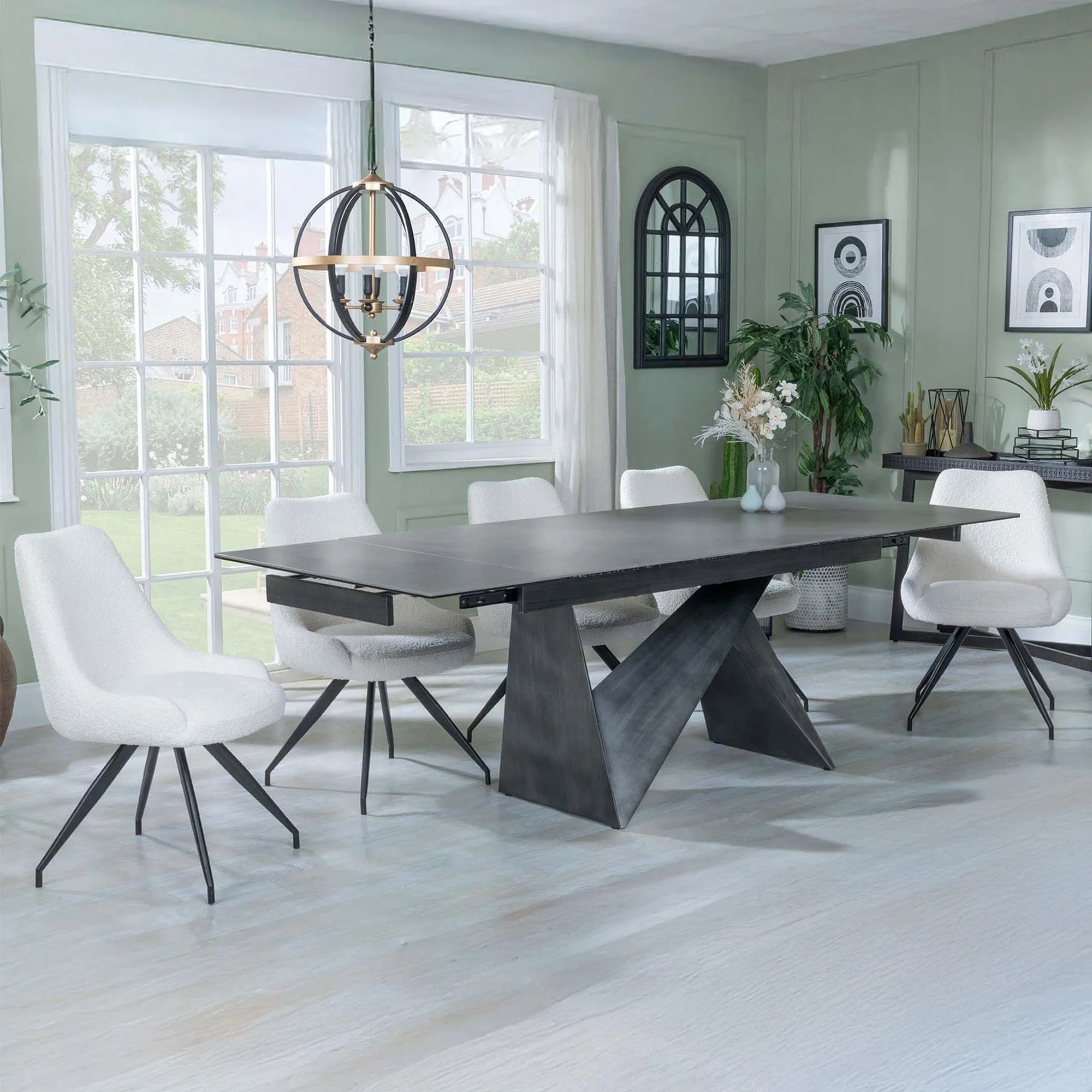 Garvin Extending Dining Set with Swivel Chairs - Grey, Ceramic
