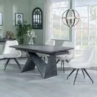 Garvin Extending Dining Set with Swivel Chairs - Grey, Ceramic