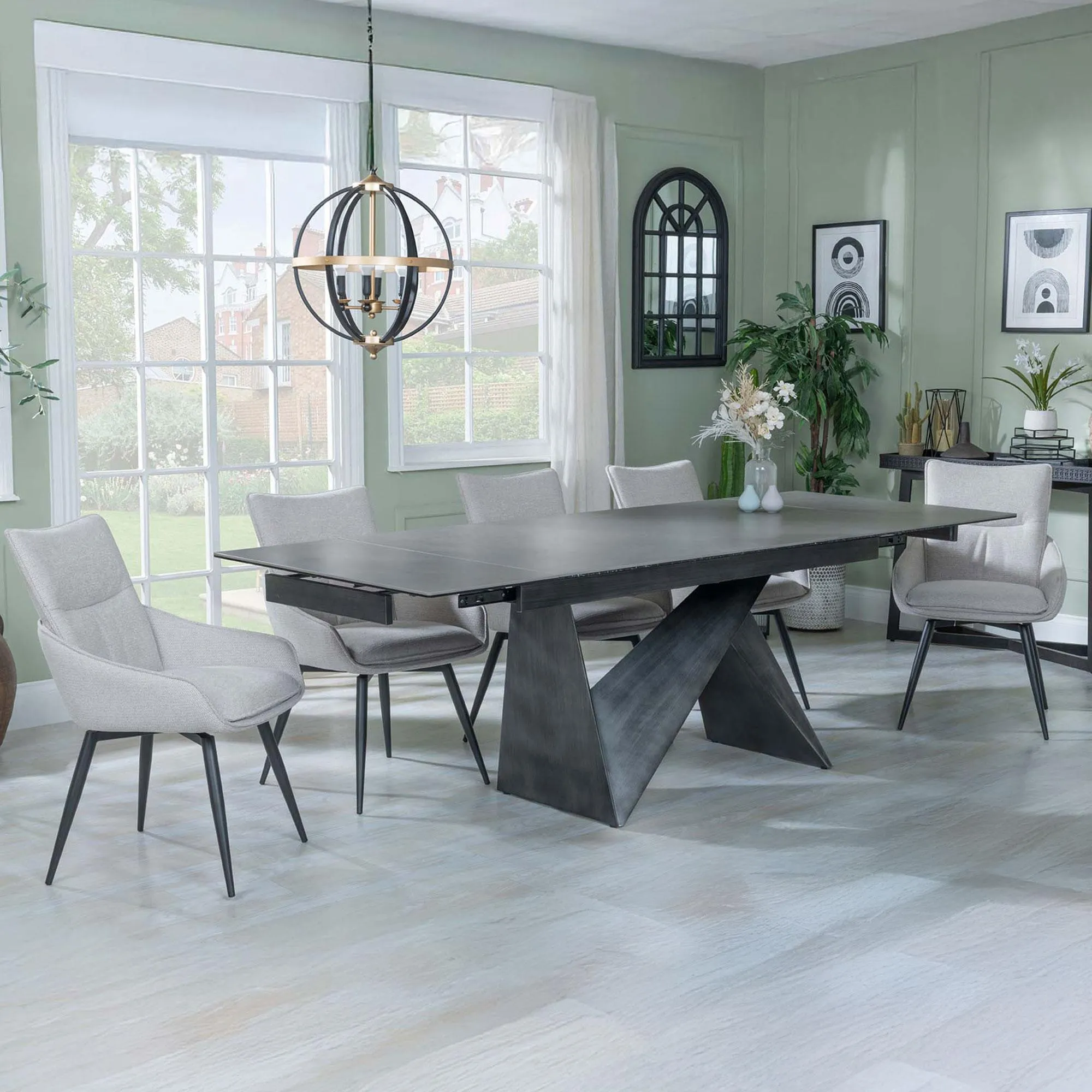 Garvin Extending Dining Set with Swivel Chairs - Grey, Ceramic