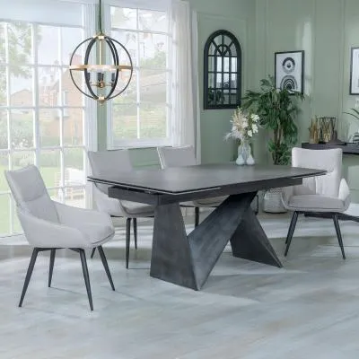 Garvin Extending Dining Set with Swivel Chairs - Grey, Ceramic