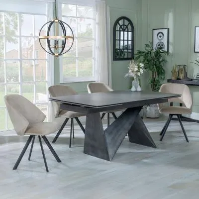 Garvin Extending Dining Set with Swivel Chairs - Grey, Ceramic