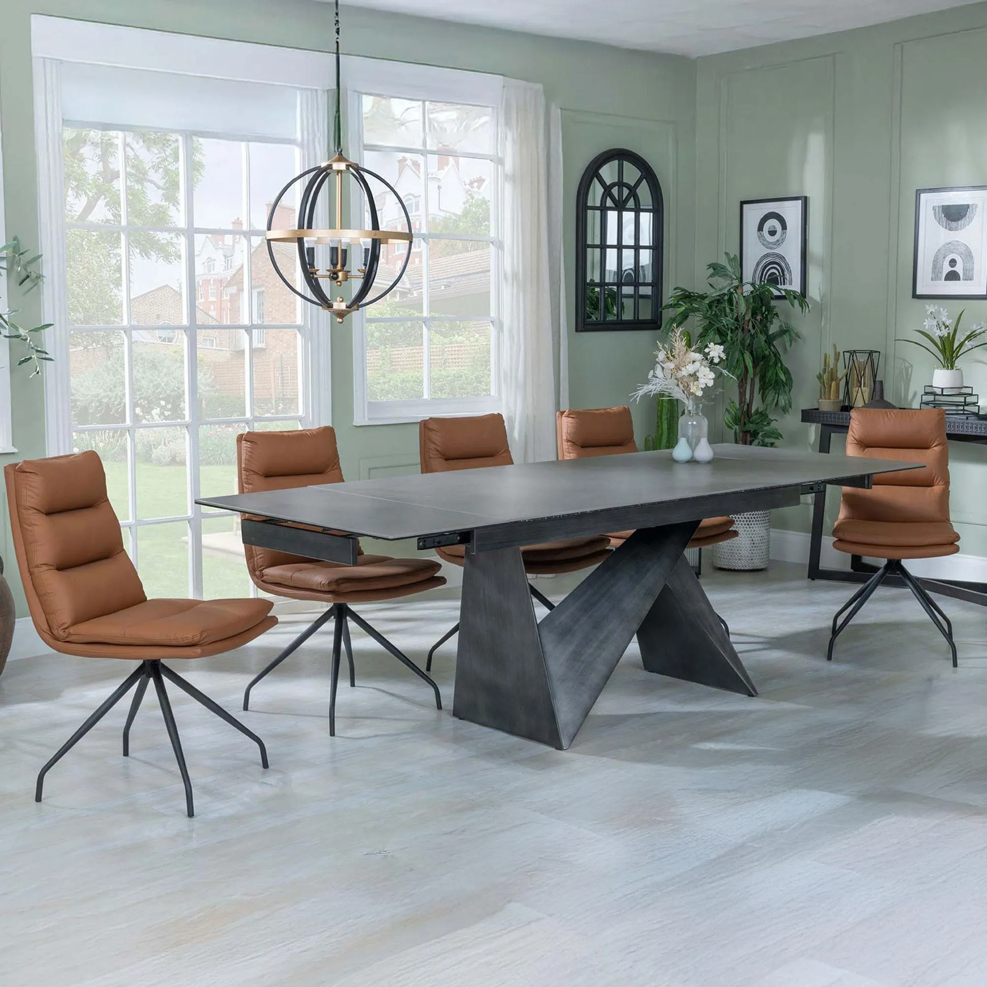 Garvin Extending Dining Set with Swivel Chairs - Grey, Ceramic