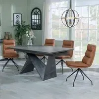 Garvin Extending Dining Set with Swivel Chairs - Grey, Ceramic