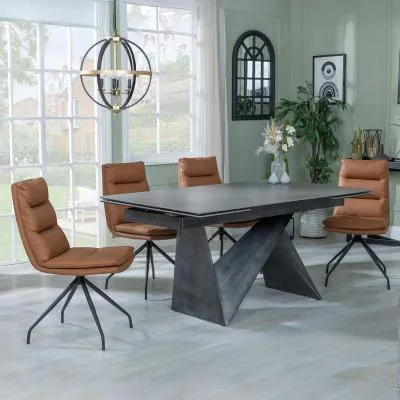Garvin Extending Dining Set with Swivel Chairs - Grey, Ceramic