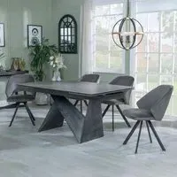 Garvin Extending Dining Set with Swivel Chairs - Grey, Ceramic