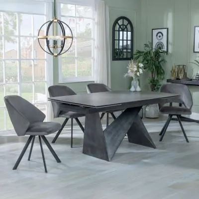 Garvin Extending Dining Set with Swivel Chairs - Grey, Ceramic