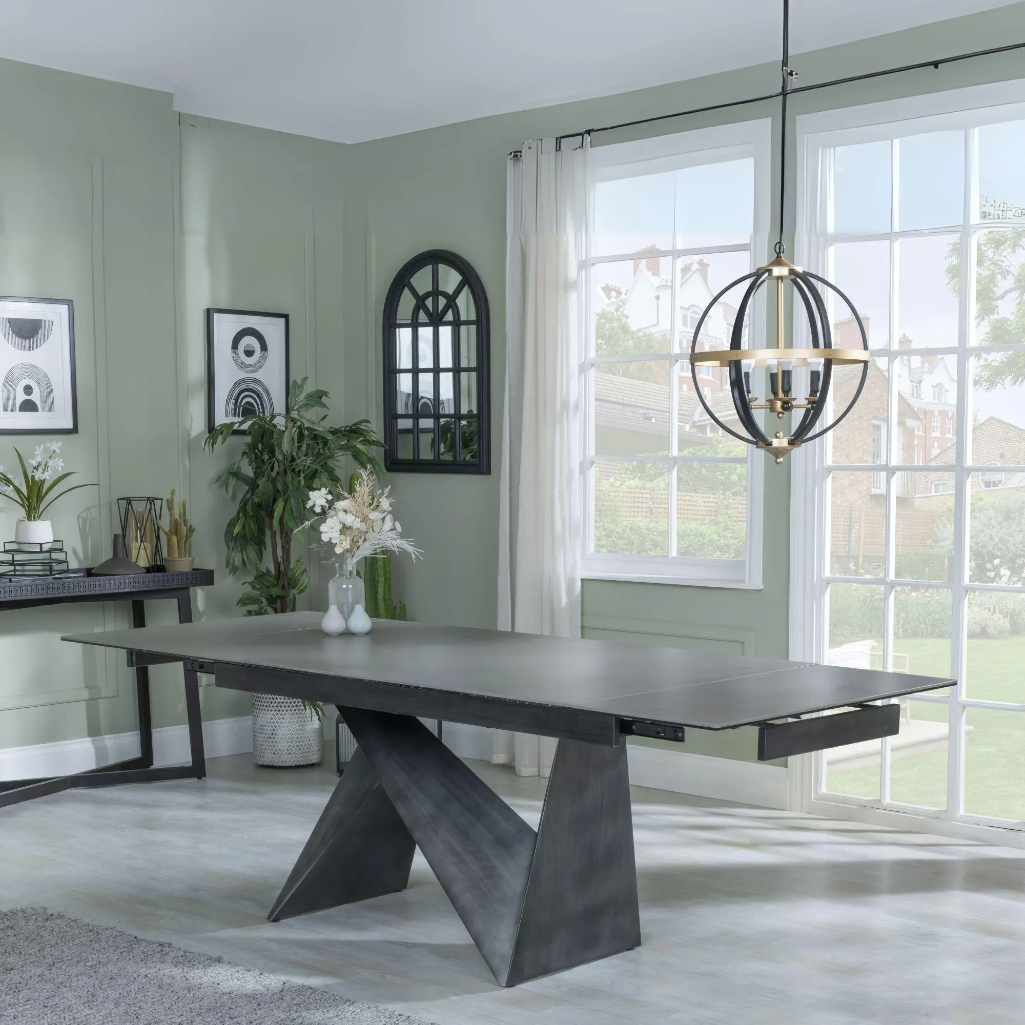 Garvin Extending Dining Set with Swivel Chairs - Grey, Ceramic