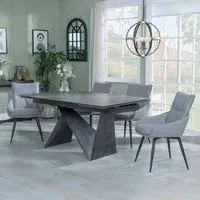 Garvin Extending Dining Set with Swivel Chairs - Grey, Ceramic