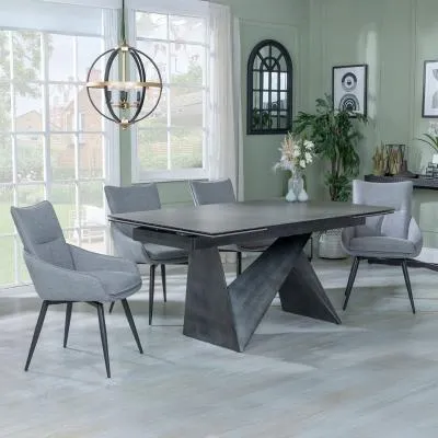 Garvin Extending Dining Set with Swivel Chairs - Grey, Ceramic