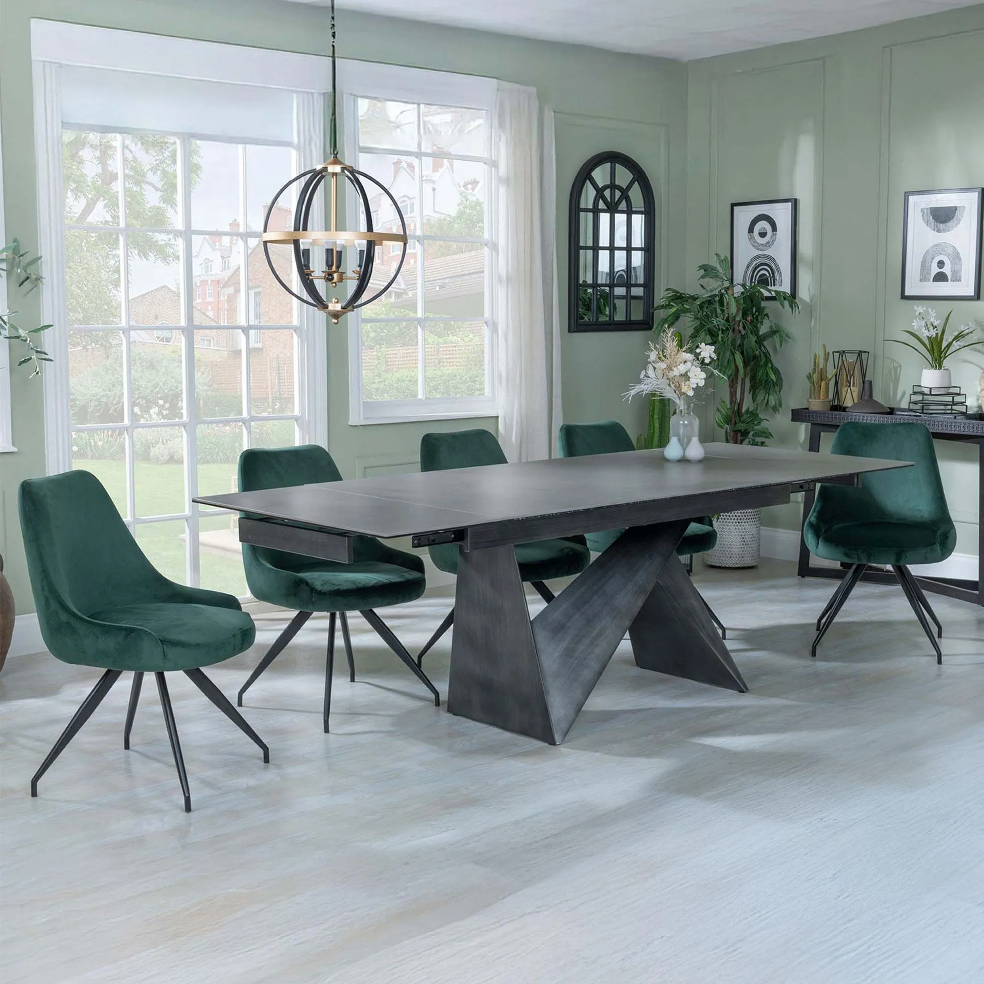 Garvin Extending Dining Set with Swivel Chairs - Grey, Ceramic