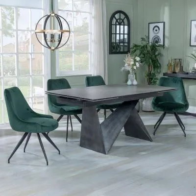 Garvin Extending Dining Set with Swivel Chairs - Grey, Ceramic