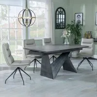 Garvin Extending Dining Set with Swivel Chairs - Grey, Ceramic