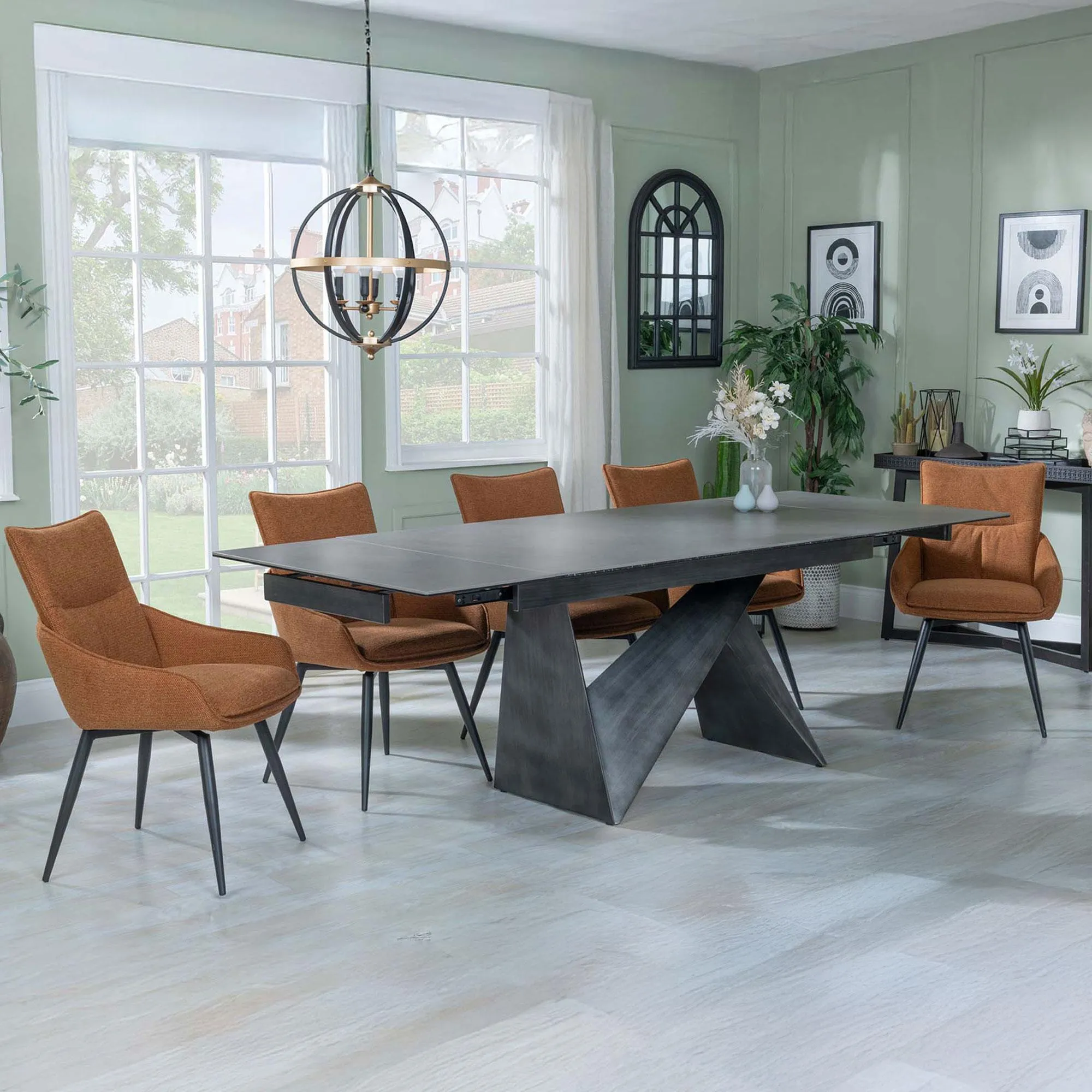 Garvin Extending Dining Set with Swivel Chairs - Grey, Ceramic