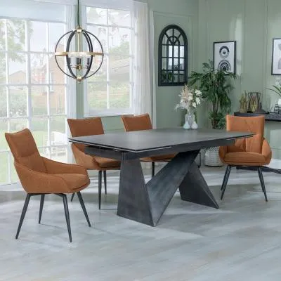 Garvin Extending Dining Set with Swivel Chairs - Grey, Ceramic