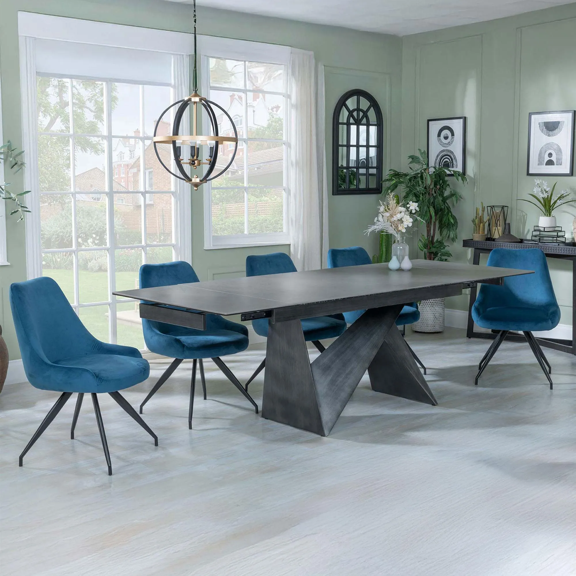 Garvin Extending Dining Set with Swivel Chairs - Grey, Ceramic