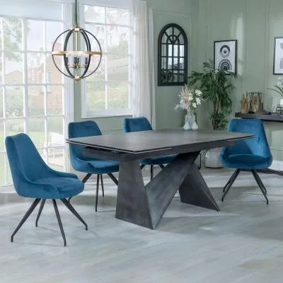 Garvin Extending Dining Set with Swivel Chairs - Grey, Ceramic