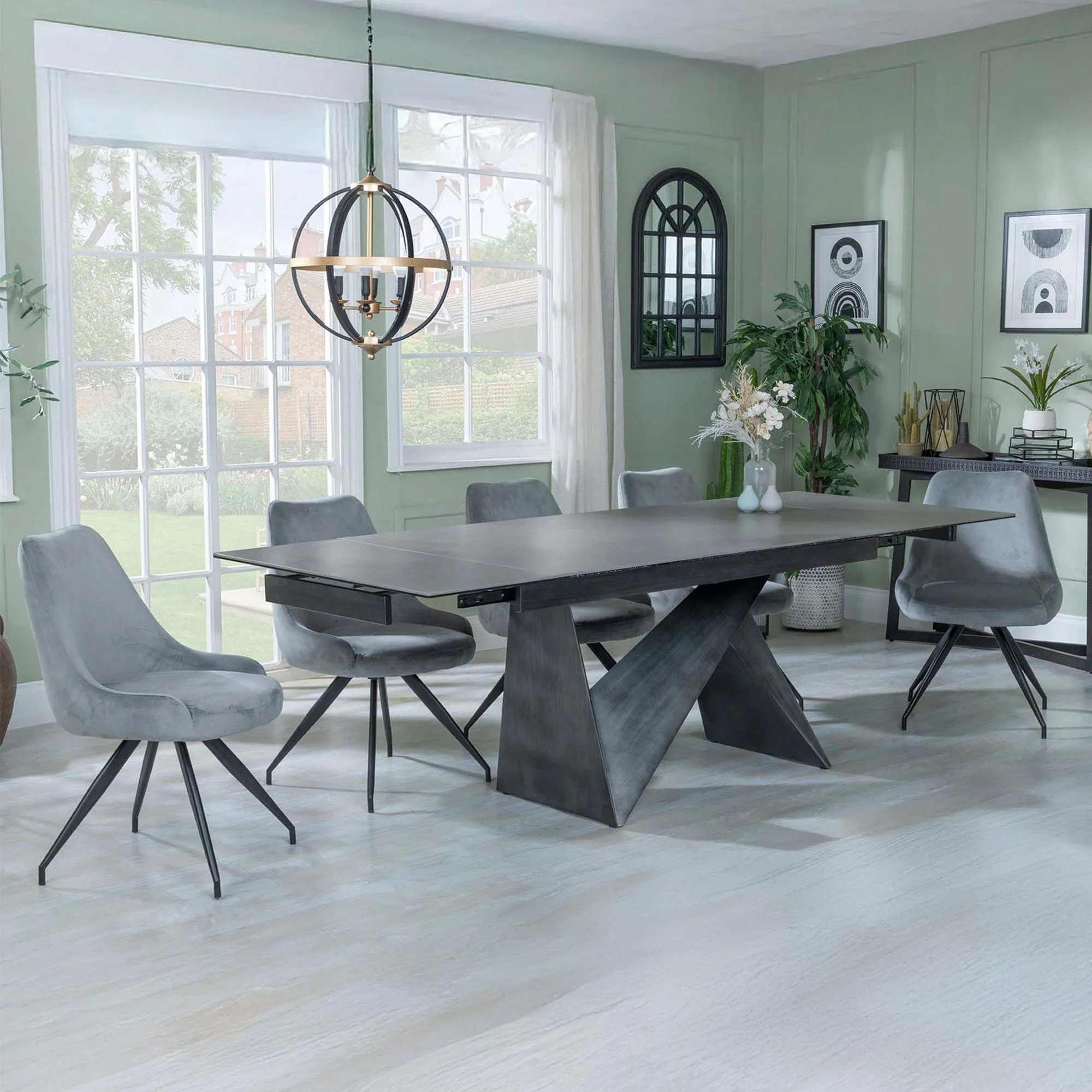 Garvin Extending Dining Set with Swivel Chairs - Grey, Ceramic