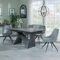 Garvin Extending Dining Set with Swivel Chairs - Grey, Ceramic