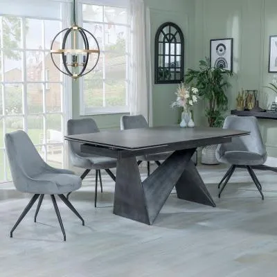 Garvin Extending Dining Set with Swivel Chairs - Grey, Ceramic