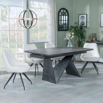Garvin Extending Dining Set with Swivel Chairs - Grey, Ceramic