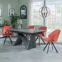 Garvin Extending Dining Set with Swivel Chairs - Orange, Ceramic