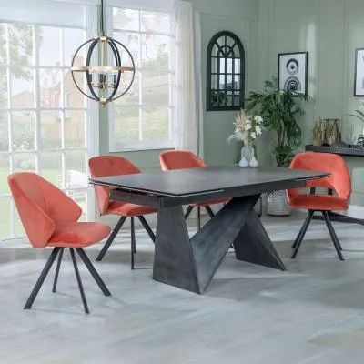 Garvin Extending Dining Set with Swivel Chairs - Orange, Ceramic