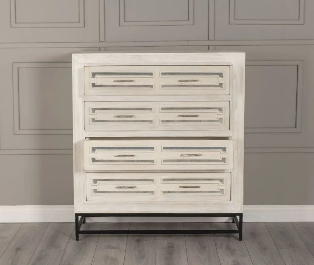 Geo 4 Drawer Chest of Drawers - White, Mango Wood