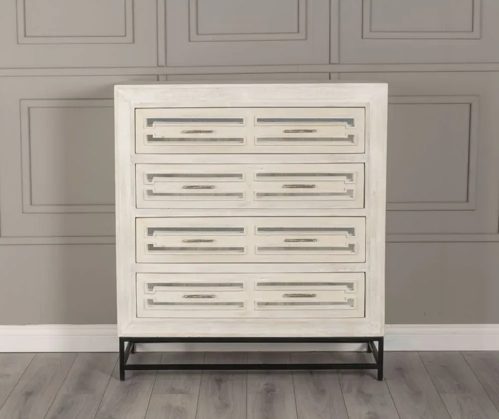 Geo 4 Drawer Chest of Drawers - White, Mango Wood