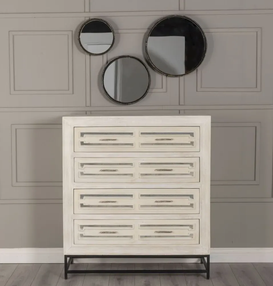 Geo 4 Drawer Chest of Drawers - White, Mango Wood