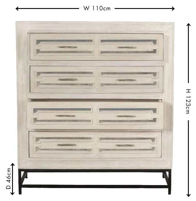 Geo 4 Drawer Chest of Drawers - White, Mango Wood