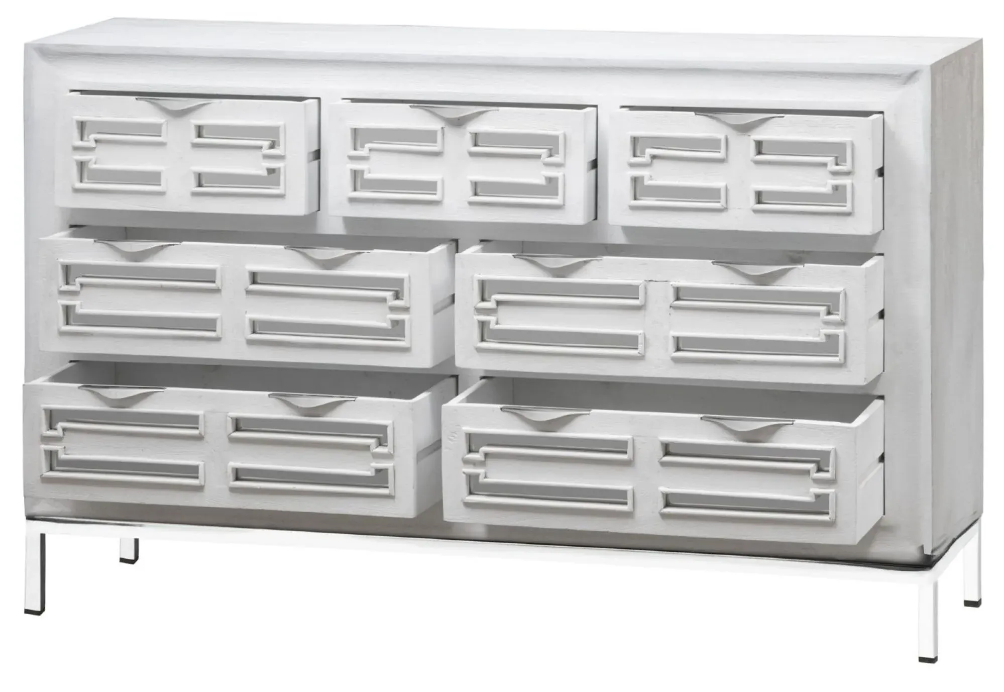 Geo Mirrored Chest of Drawers - White