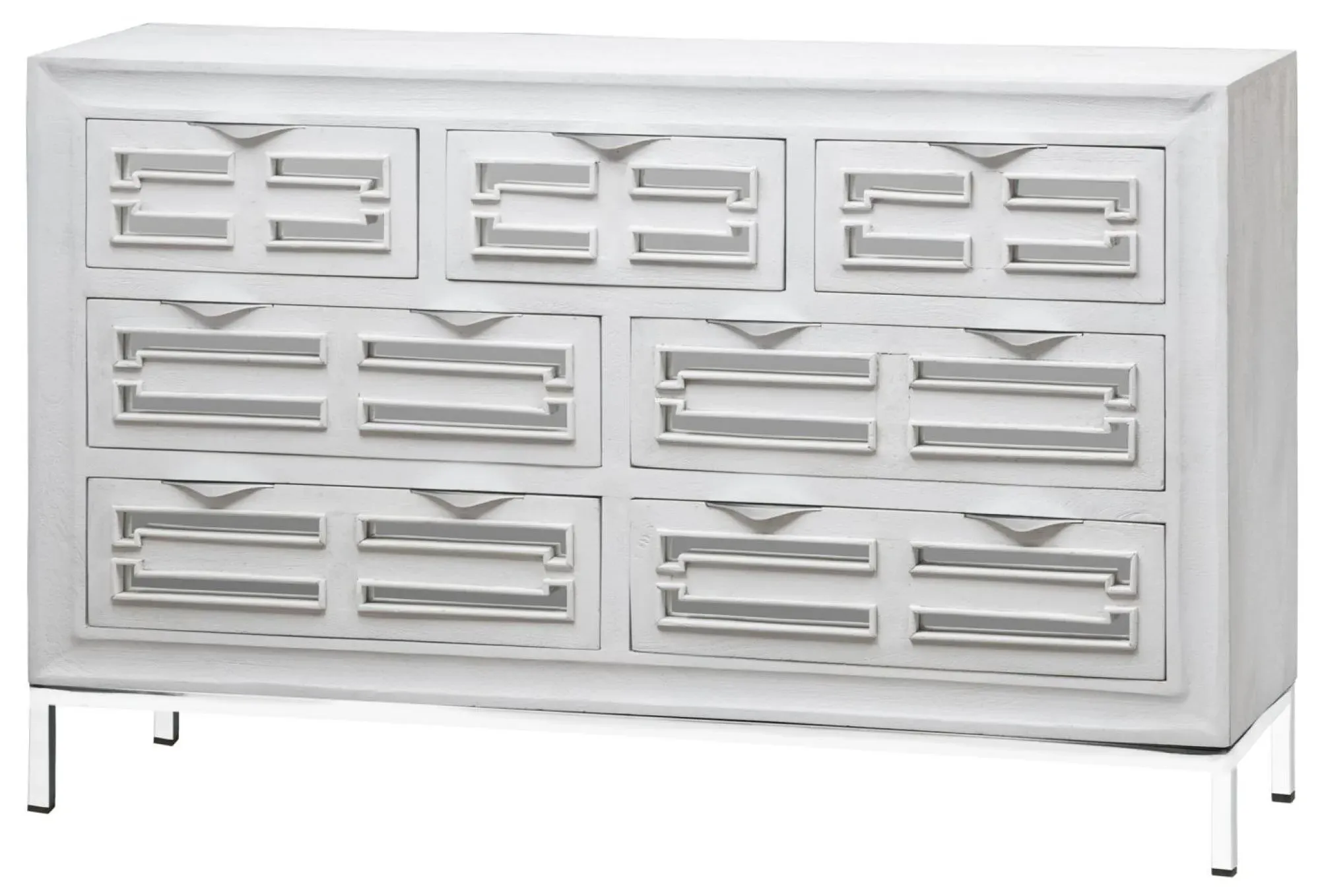Geo Mirrored Chest of Drawers - White