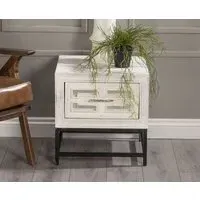 Geo Mirrored Side Table with Drawer - White, Mango Wood